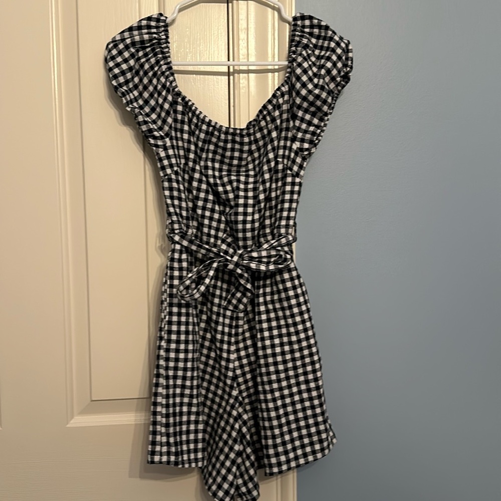 NWOT Seed Teen Navy Gingham Kids Belted Romper w/Pockets